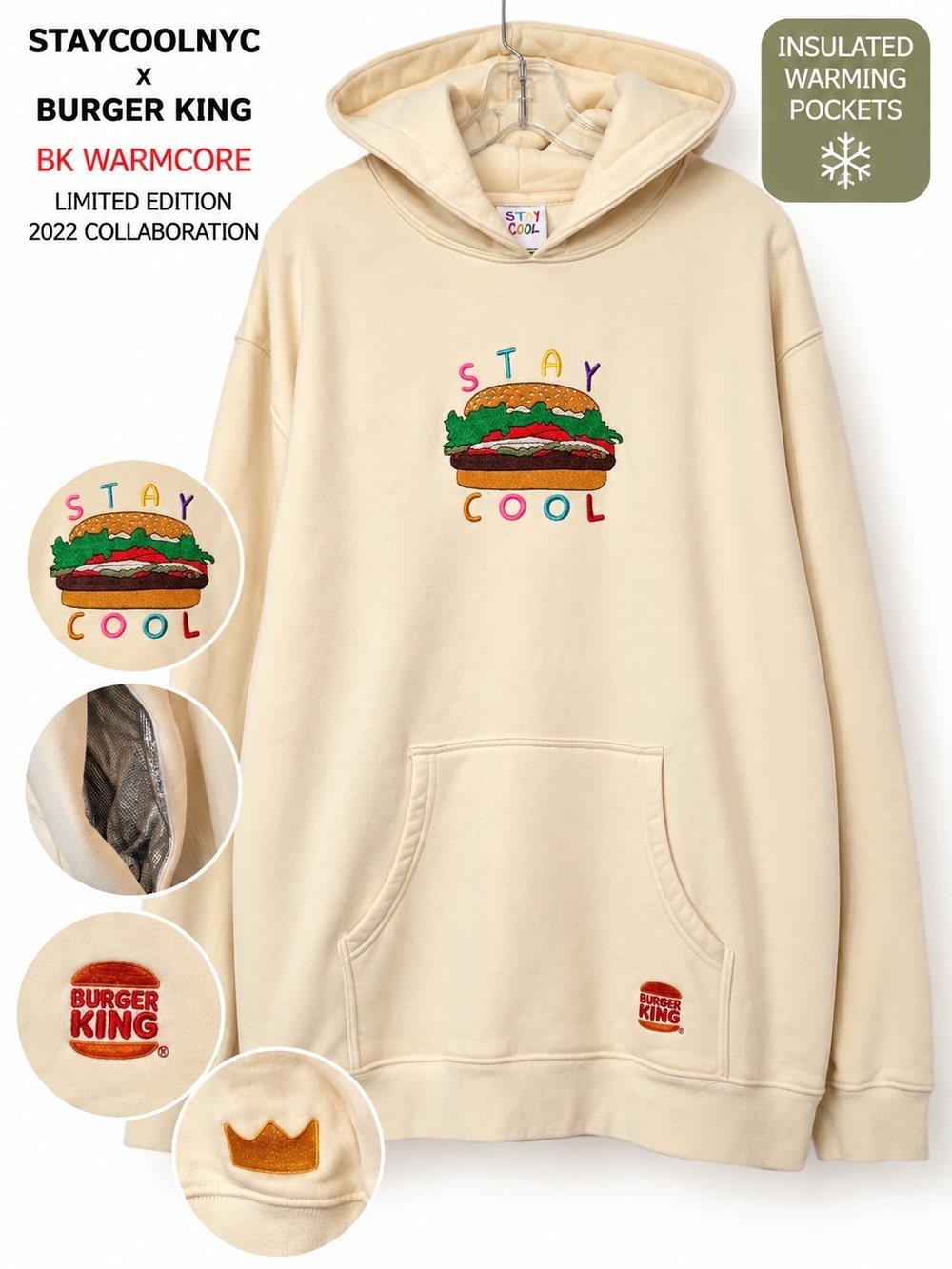 Rare Burger King x Stay Cool NYC WarmCore Hoodie Large Limited Edition